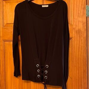 Elegant Black Lace-Up Long Sleeve Top